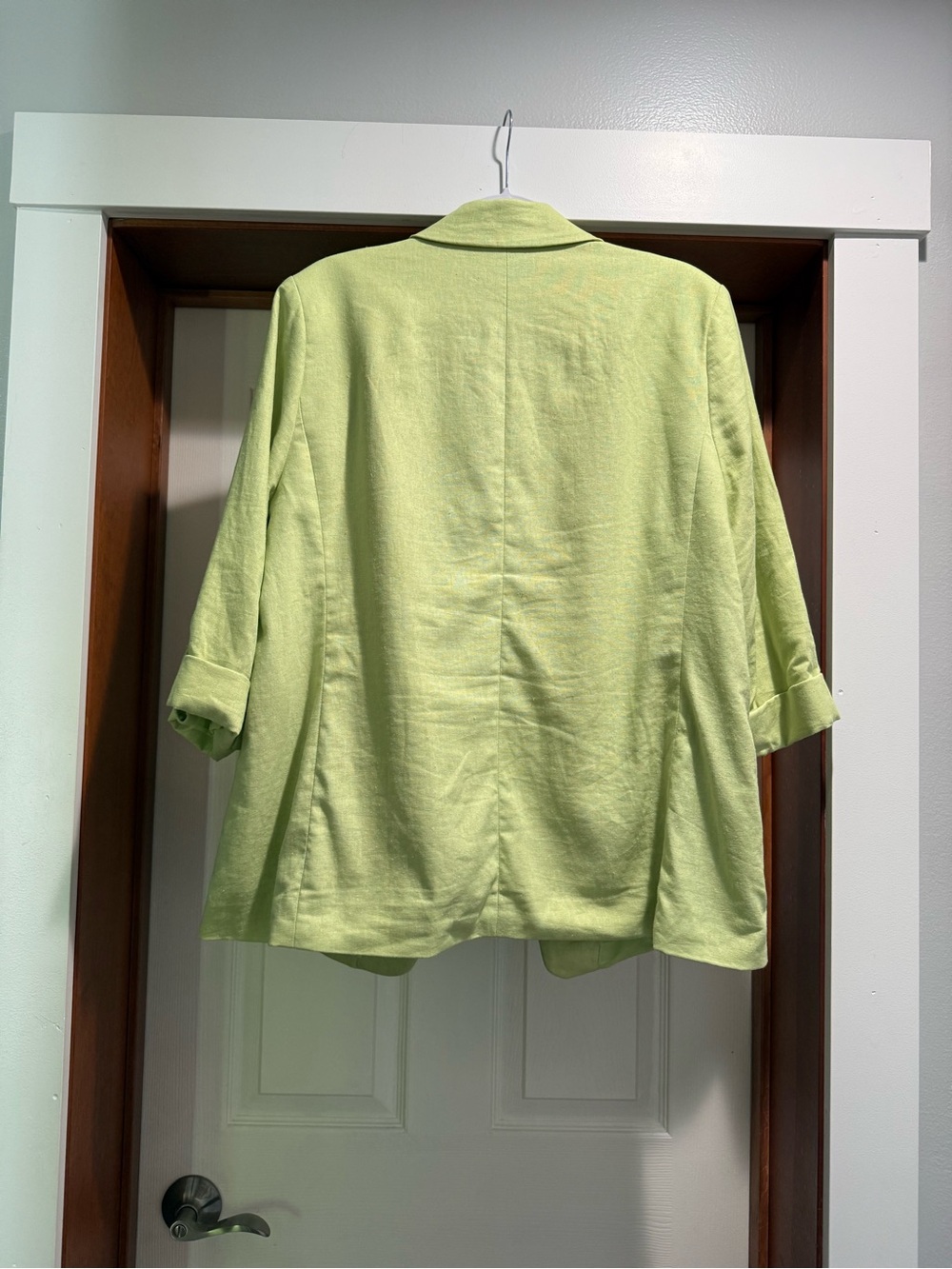 Light/Bright Green Linen Women's Single-Button Blazer Jacket - Picture 3 of 5